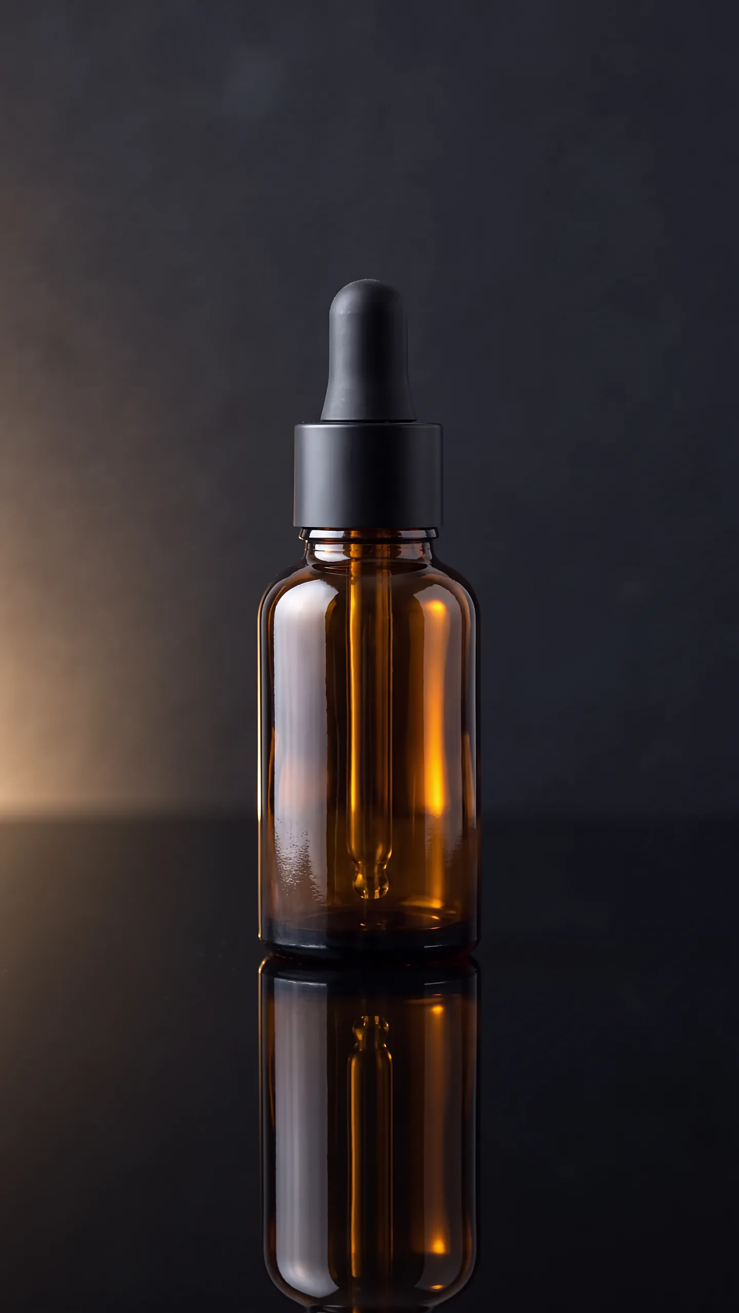 NOCT hero frame: amber bottle glowing as the light rises
