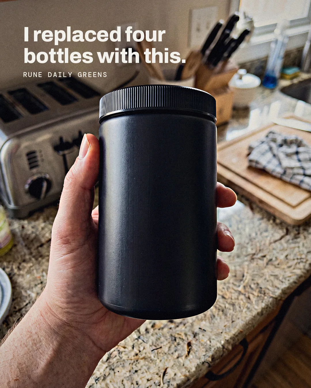 RUNE ad: I replaced four bottles with this.